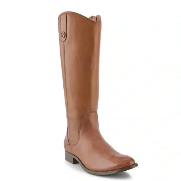 New Woman FRYE Cognac Brown Leather Marissa Medallion Inside Zip Tall Boot 6.5 - Picture 1 of 9